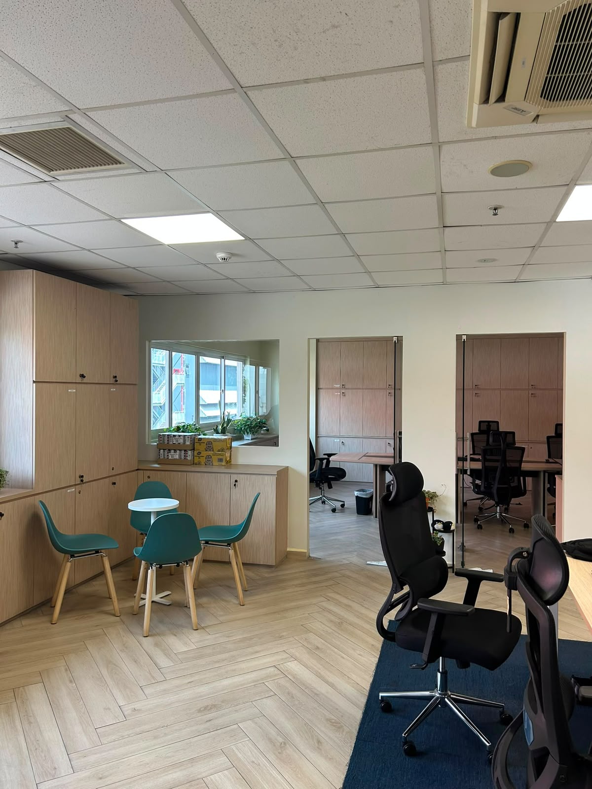 Completed office interior fit-out with joinery, partitioning and workstations