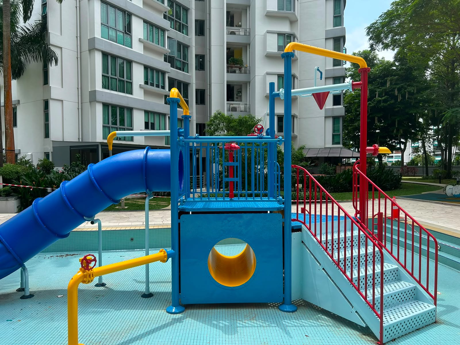 Completed children's pool play structure and steps
